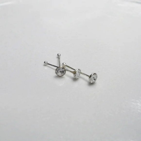 NEW TINY Nose Stud Real 925 Sterling Silver 2mmx10mm CZ SMALL Straight Piercing - Picture 4 of 5